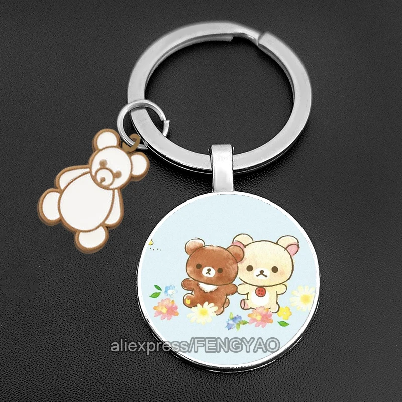 2023 Anime Keychain for Women Cute Candy Colors Rilakkuma Key Ring Bear Key Chains Gifts for Girls Handmade Jewelry