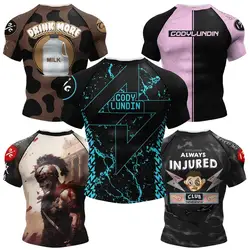 Personal Popular Design Sublimation Short Sleeve Black No Gi BJJ Jiu Jitsu Rashguard Fight BJJ Mma Rash Guard Shirts For Men