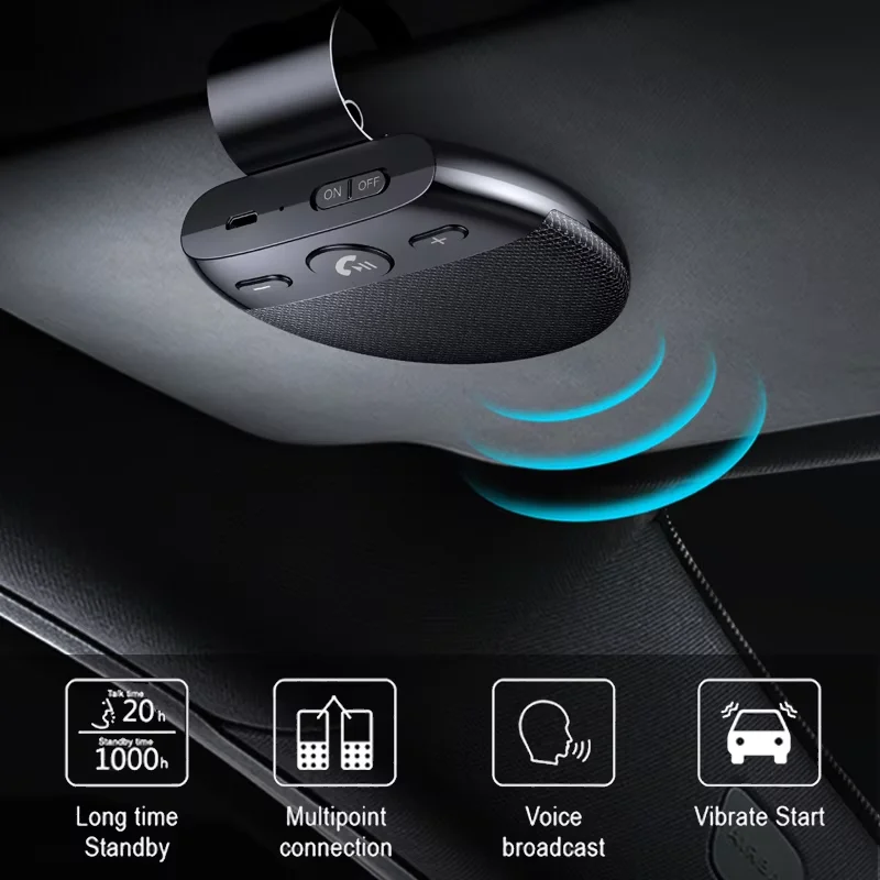 Wireless Vehicle Car BT 5.0 Speakers Handsfree Car Kit Hands-free Bluetooth Speakerphone Sun Visor Music Player With Mic