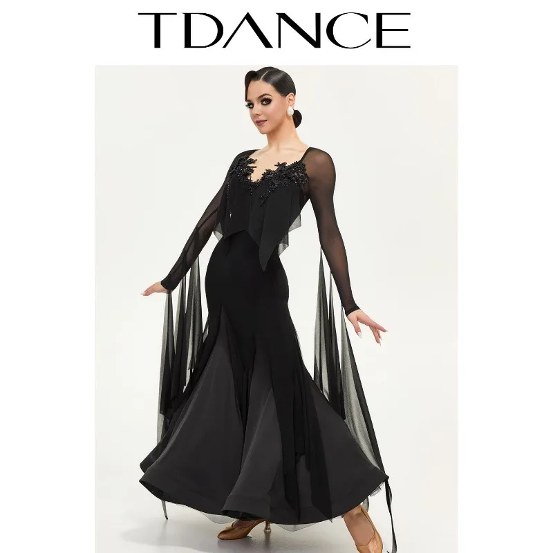 Customized TDANCE Balloom Modern Performance Costumes Black Waltz Dress National Standard Dance High End Evening Dress SM18