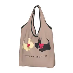 Custom I Love My Scotties Groceries Shopping Tote Bags Women Scottish Terrier Dog Shopper Shoulder Bags Big Capacity Handbag