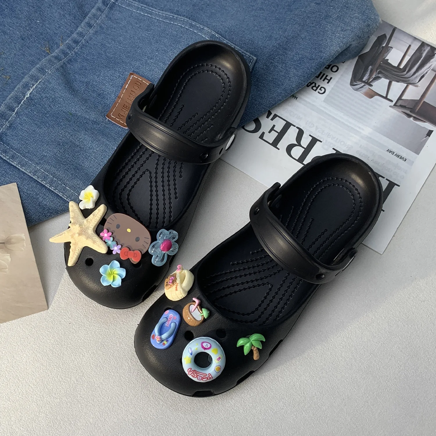 Cute Cartoon Hello Kitty Beach Charm Mary Jane Clogs Starfish Decor Soft Eva Summer Slippers Ideal Vacation Gift for Teen Girls view 6