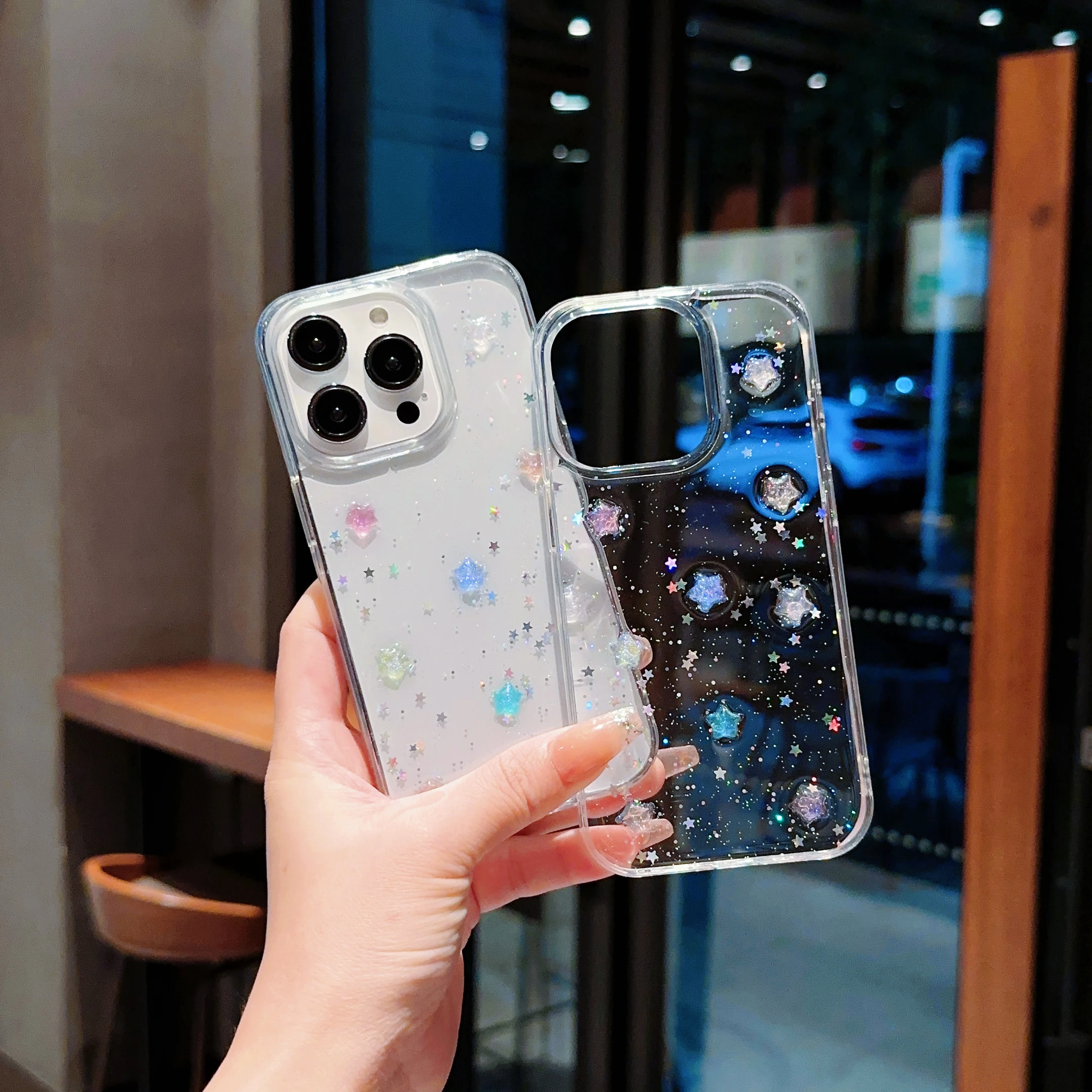 2024 Luminous Little Star Glitter Clear Case For Iphone 16 15 14 13 12 Pro Max  14/15Plus Cute Girl 3D Epoxy Soft Cover