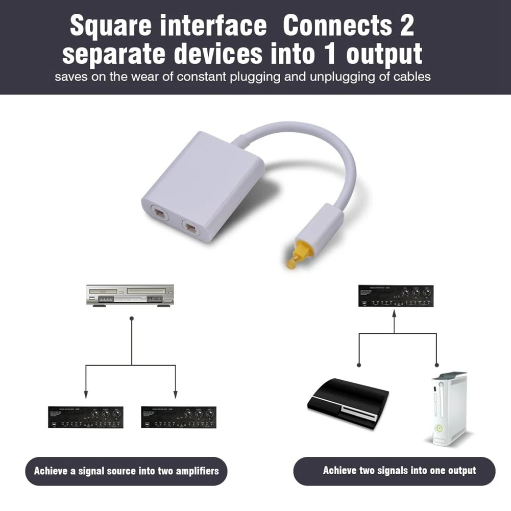 NEW!! Digital SPDIF Optical Audio Splitter 2 Way Toslink Splitter Adapter 1 in 2 Out SPDIF Fiber Optical Cable Splitter