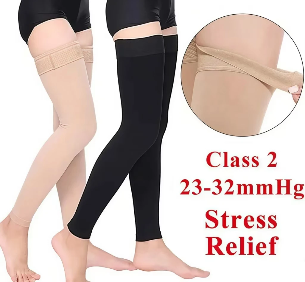 Unisex S-2XL Footless Compression Stockings Class 2 23-32mmHg Thigh High Pressure Socks for Stress Relief Comfort And Support
