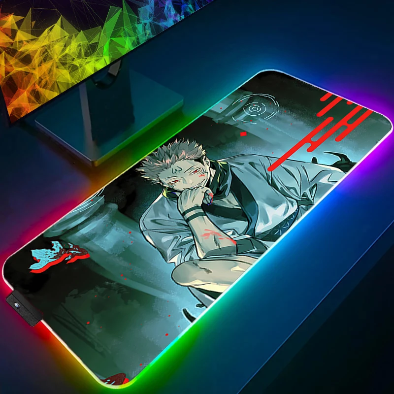 

RGB Mouse Pad jujutsu Kaisen gamer Large LED Keyboard NonSlip Rubber Computer Carpet Desk Mat PC Gamer Backlight Anime MousePad