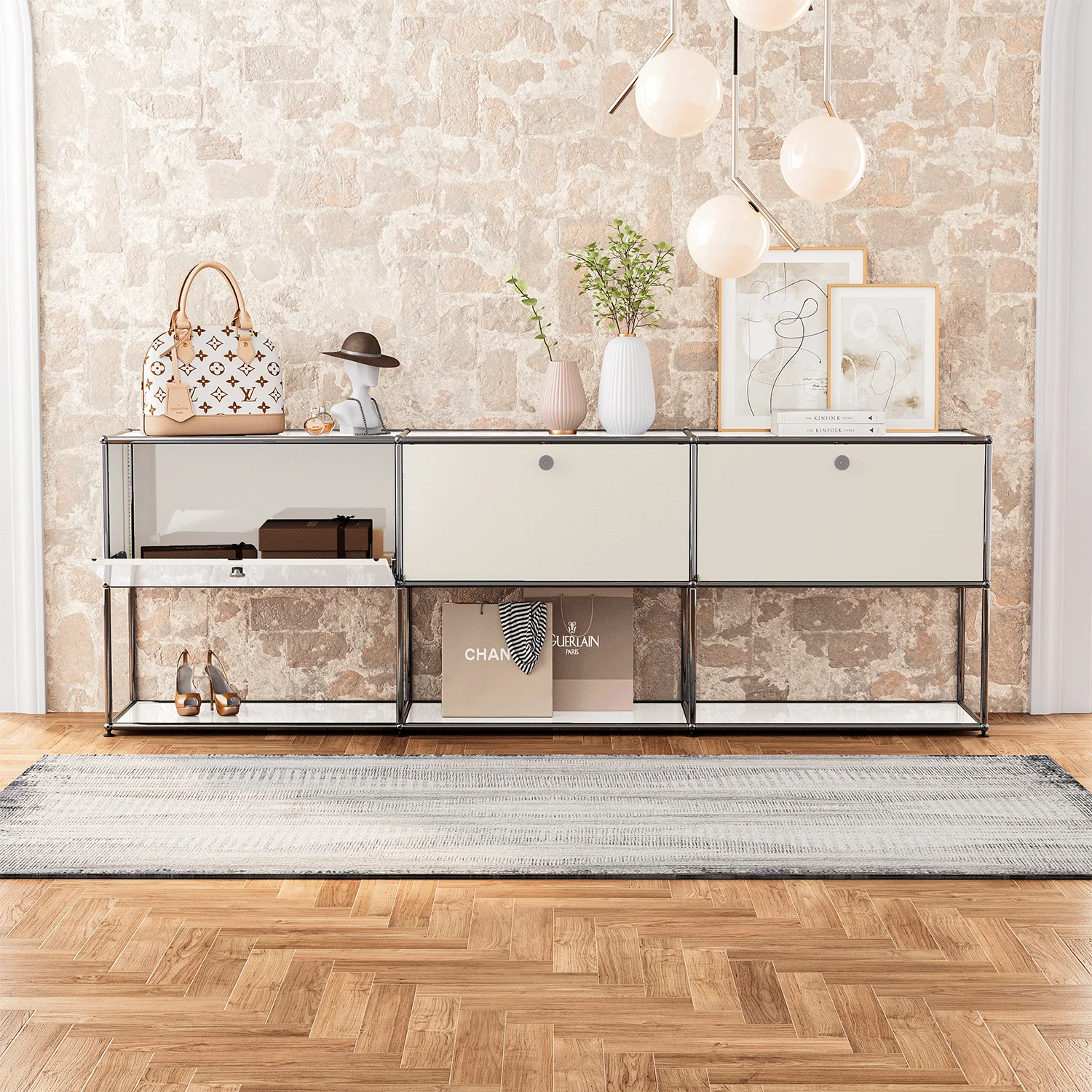 خزانة وحدات تخزين مع باب ، هيكل من الفولاذ المقاوم للصدأ ، متعددة الوظائف ، أثاث مركب متوسط