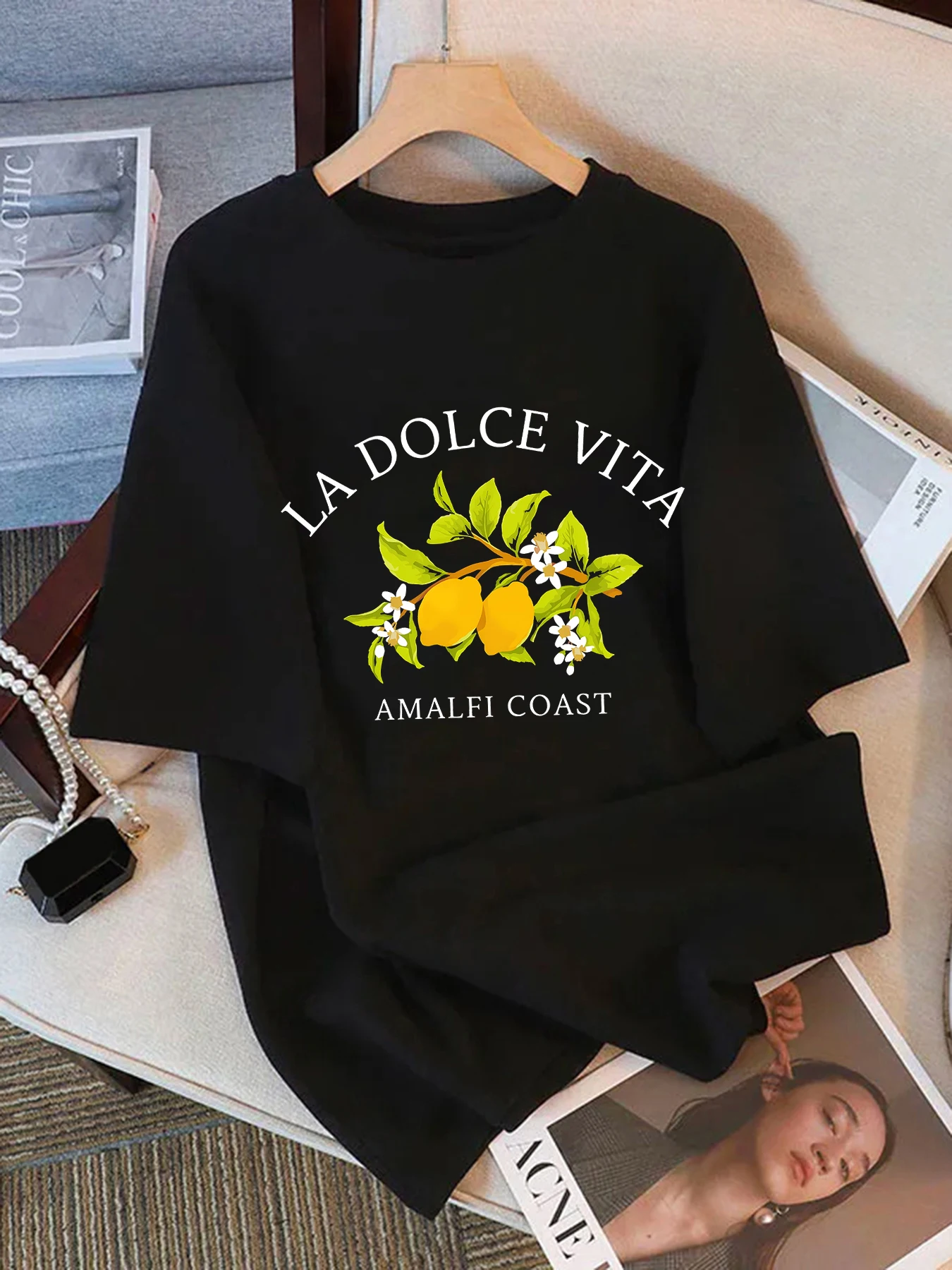 Dolce Vita Lemon Fruit Amalfi Coast Printed Female Basics T Shirt Summer New Tee Loose Hip Hop Soft Top Cotton Short Sleeve