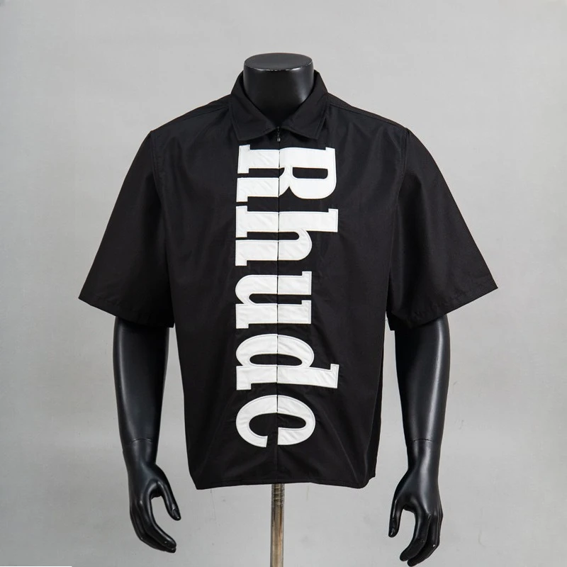 New Summer Zipper Cardigan Logo Letter Embroidered Printed Translation Rhude Shirt
