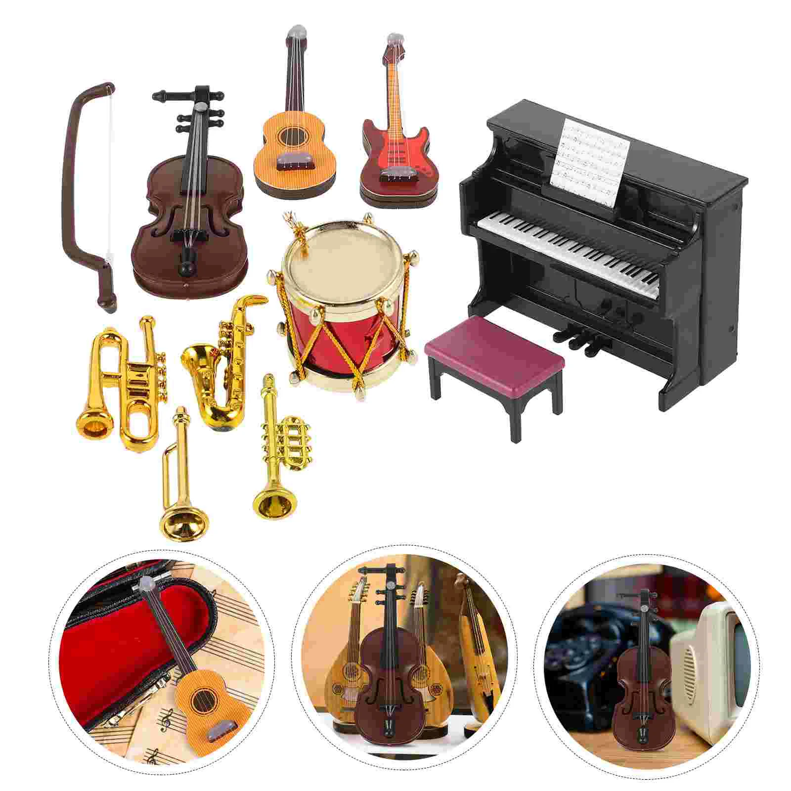 

Dollhouse Musical Instrument Toy Figurines Dolls Piano Ornaments Delicate Miniature Decorations Realistic Model