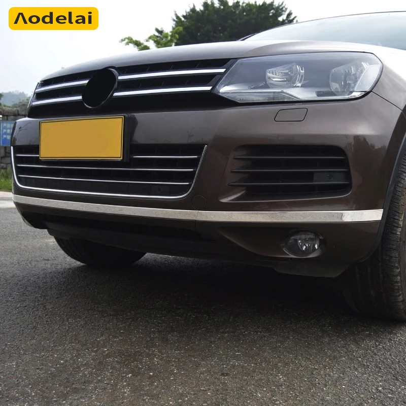 

3 pieces For VW Touareg 2011 2012 2013 2014 2015 AStainless steel Front bumper decorative strip cover trim Car styling