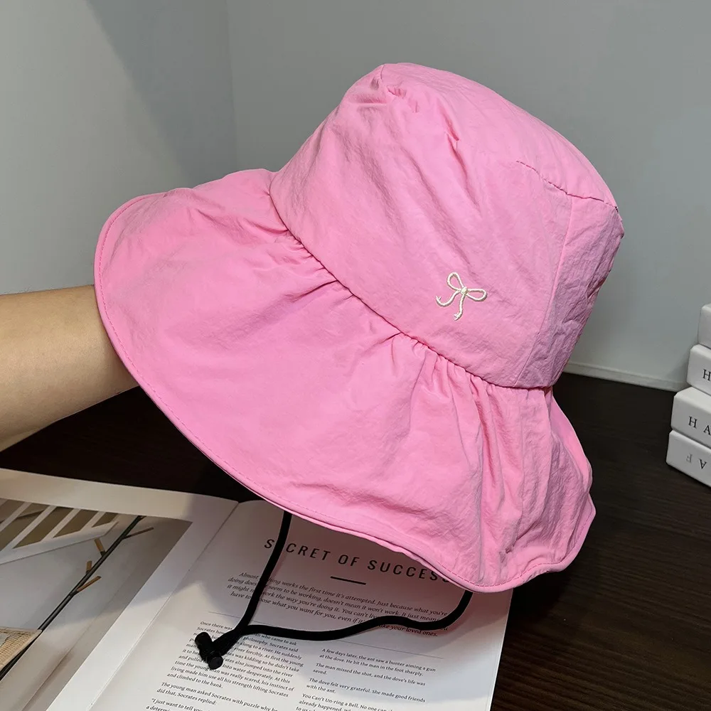 

Casual Korean Bow Bucket Hat Quick Dry Wide Brim Fisherman Hat Outdoor Sweet Women's Sun Hat Summer