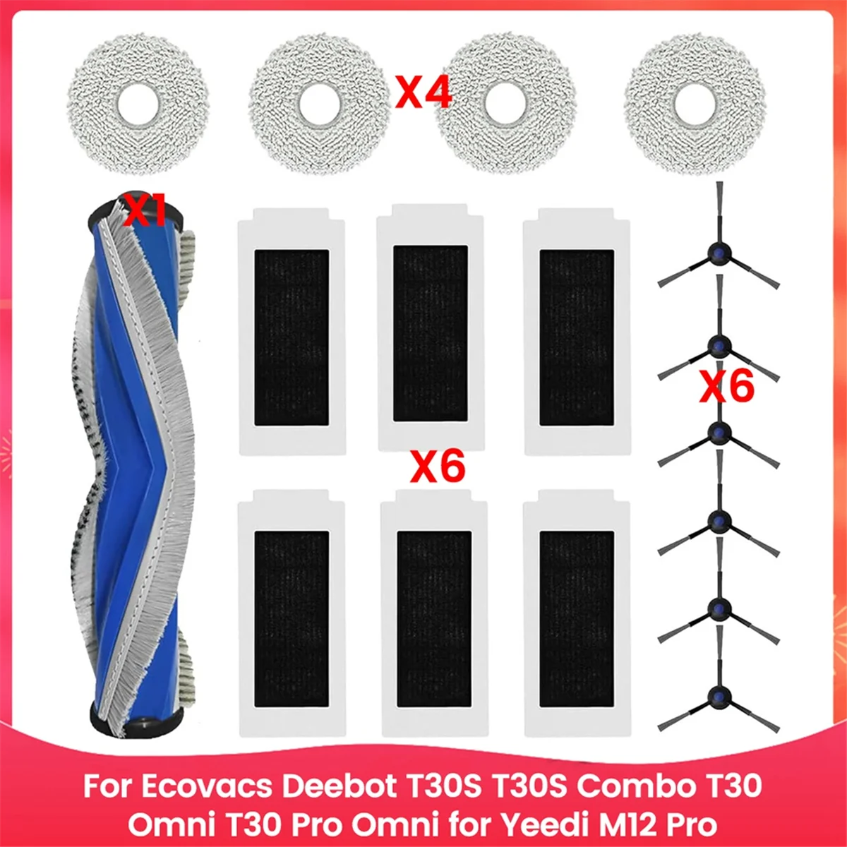 Ecovacs deebot t30s t30s combo t30 omni t30 pro omni for yeedi m12 pro,メインサイドブラシ,フィルターモップ,真空部品