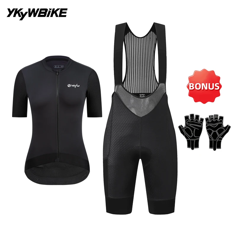 YKYWBIKE Damen Pro Team Radsport-Set Frühling Sommer SPF50+ Trikot 6H Ausdauer Gepolsterte Trägerhose Rennrad MTB Radsport-Outfit – Detail 31