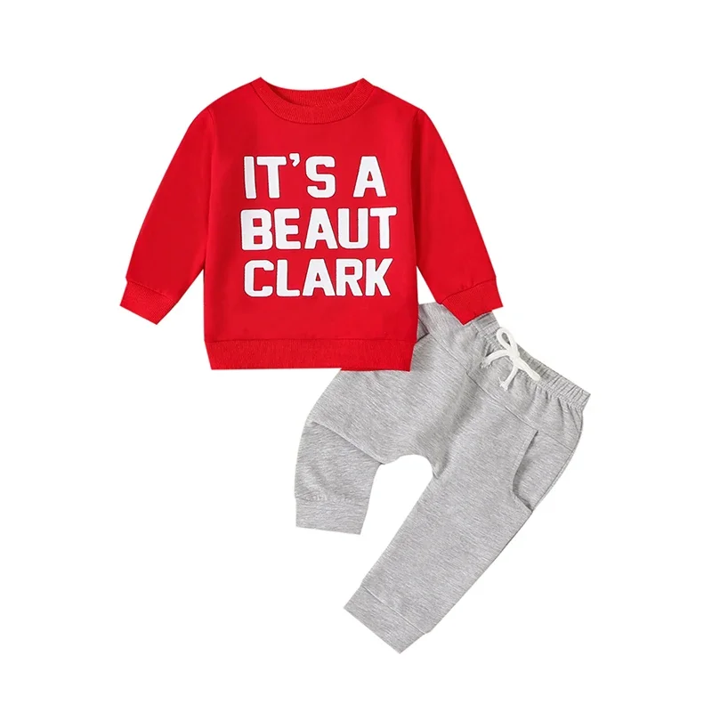 Kinder Jungen Weihnachten Outfits Brief Drucken Langarm Sweatshirts Tops Einfarbig Lange Hosen 2Pcs Trainingsanzüge Kleidung Set