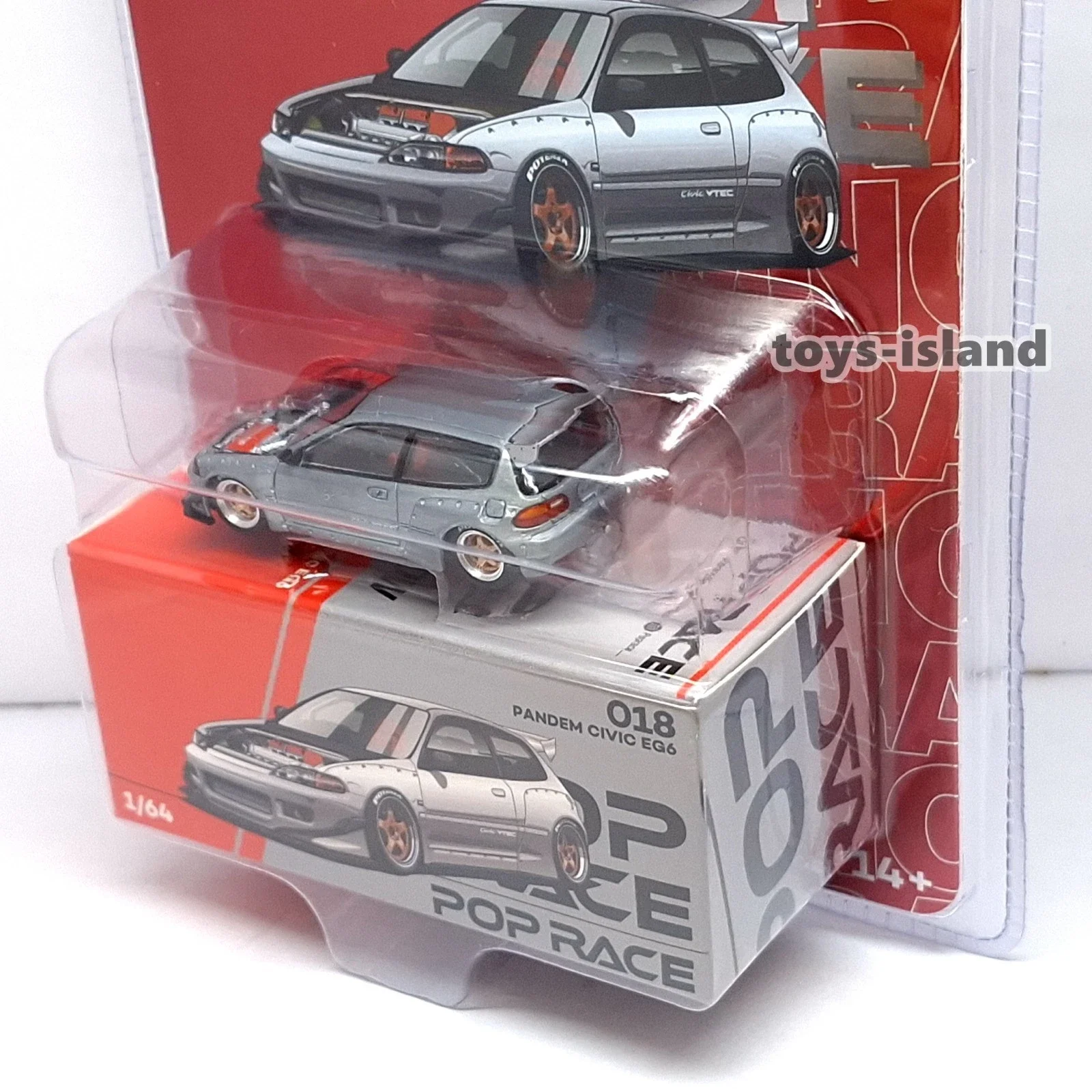POPRACE Enigma PR64-018 1/64 PANDEM CIVIC EG6 RAW METAL POP RACE OPEN HOOD NEW Diecast Model Car Alloy