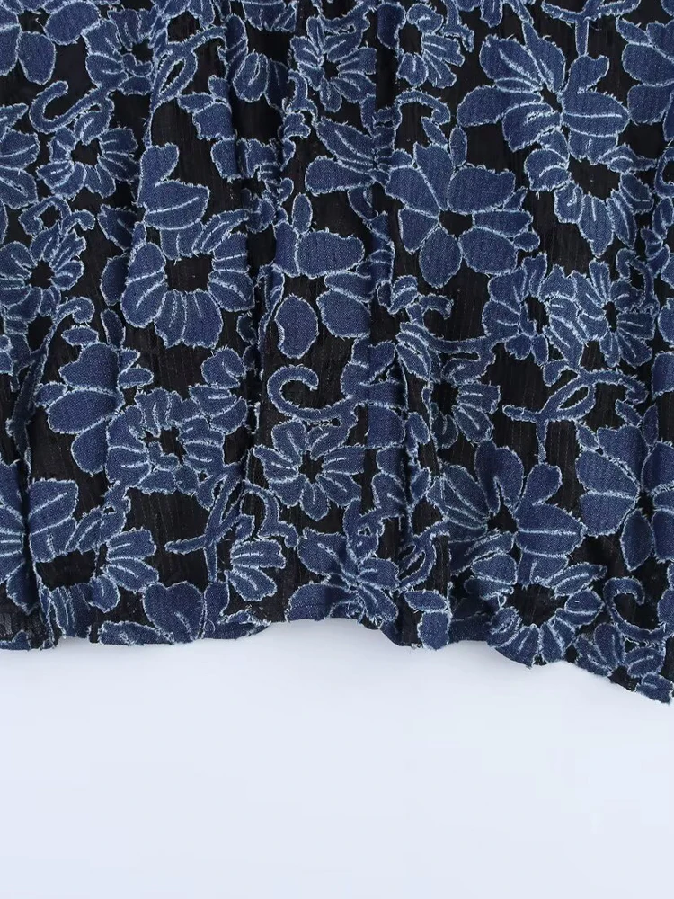 Europejska i amerykańska odzież damska nowa moda 2025 temperament dekolt w serek haftowane bufiaste rękawy dopasowana sukienka