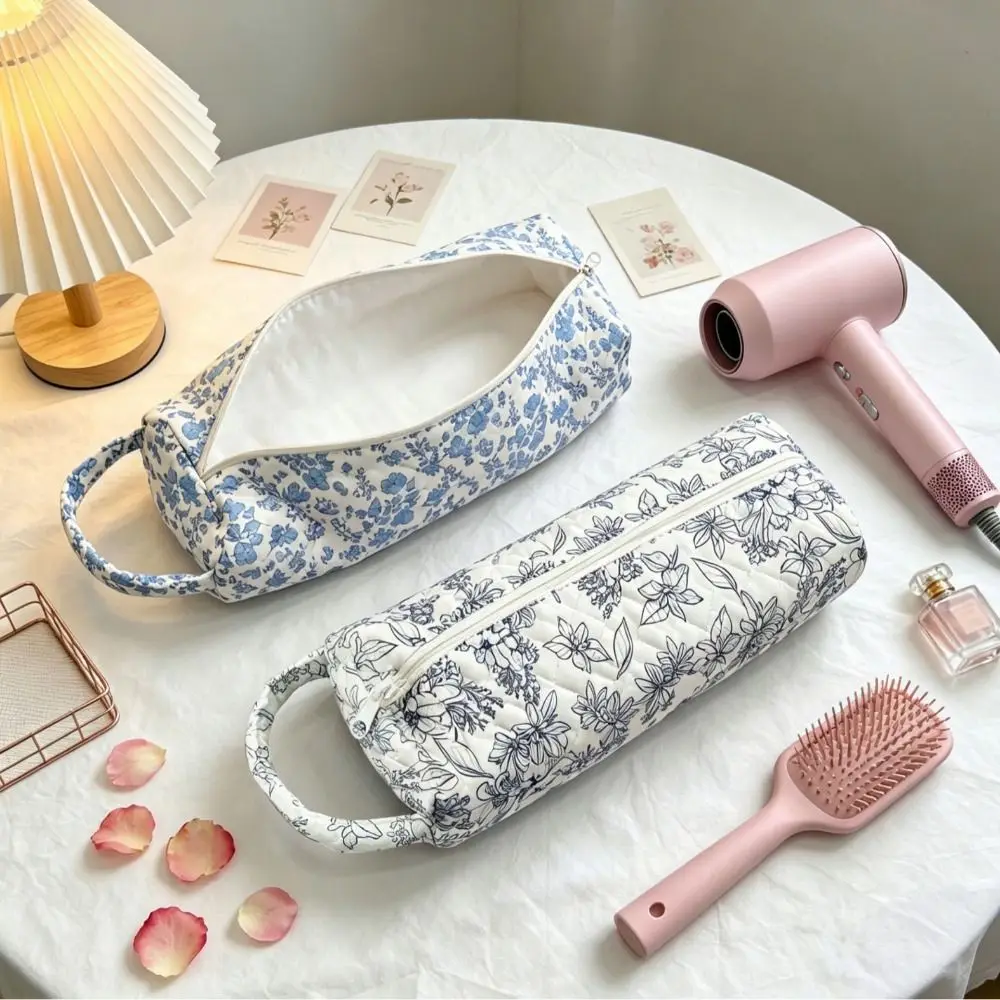 Soft Hair Dryer Storage Bag Large Capacity Quilting Cotton Curling Iron Carrying Case Dustproof Portable Cosmetic Bag