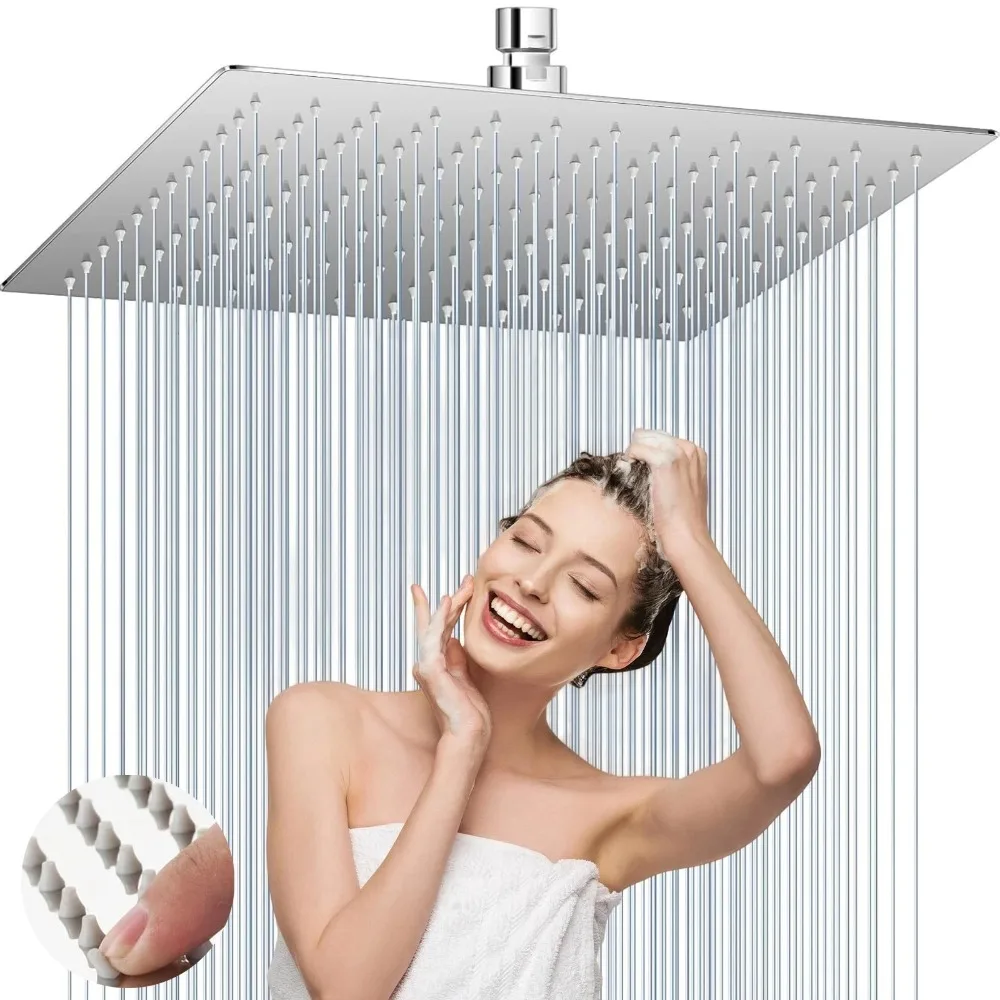 Regenduschkopf mit Verlängerungsarm, Quadratische Duschköpfe, Großer Regenduschkopf - Wasserfall, Ganzkörperabdeckung nur für die Dusche