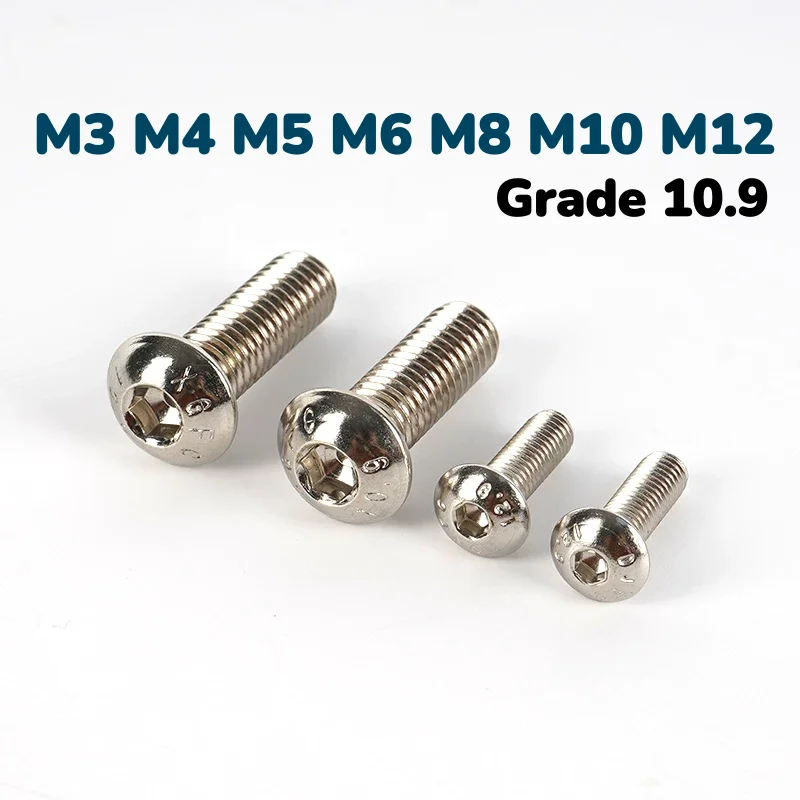 M3 M4 M5 M6 M8 M10 M12 Grade 10.9 Nickel Plated Hexagon Socket Button Head Screw Allen Button Head Fastener Hardware