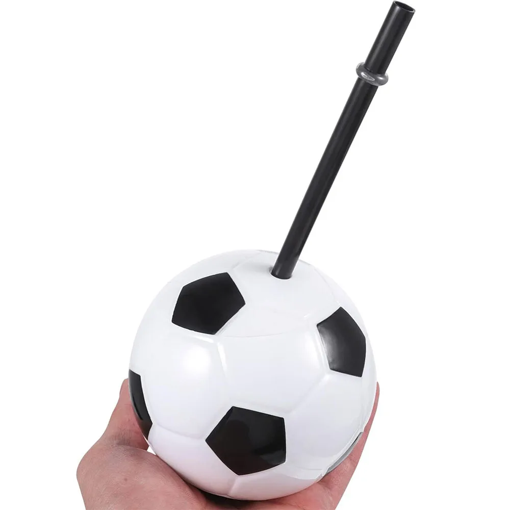 1/2/3/4 Packungen Fußball-Thema, Fußball-förmige Tassen, wiederverwendbare Basketball-Flasche mit Deckel und Strohhalm, Zubehör für Freunde, Partys – Detail 2
