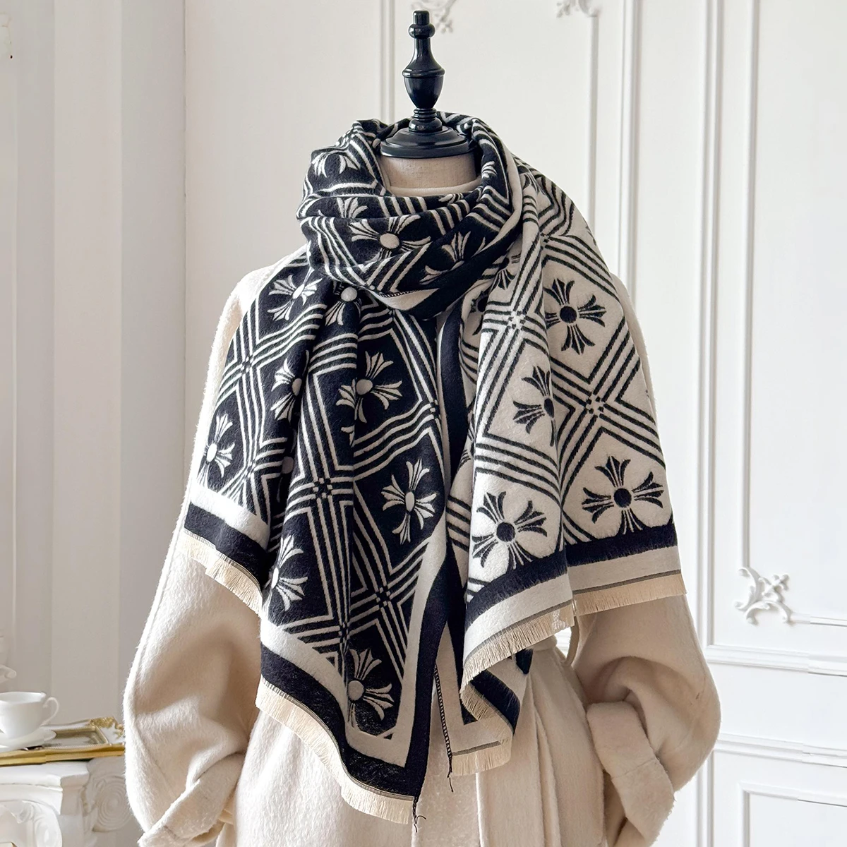 

Зимний теплый кашемировый шарф для женщин, роскошное одеяло из пашмины, толстая шаль, шейный платок, модное пончо Bufanda Echarpe 2025