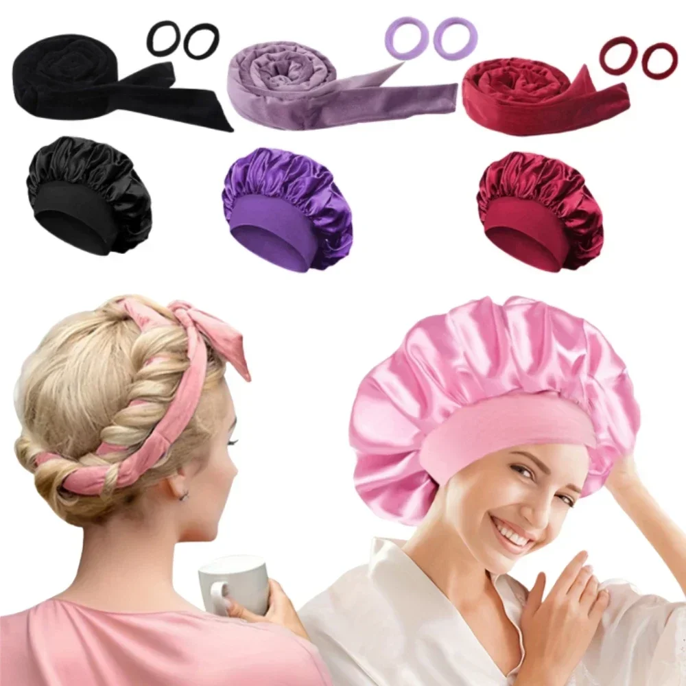 Heatless Curling Rod Headband No Heat Hair Curler Satin Bonnet Set Hair Rollers Soft Curlers Lazy Curls Sleeping Hat Night