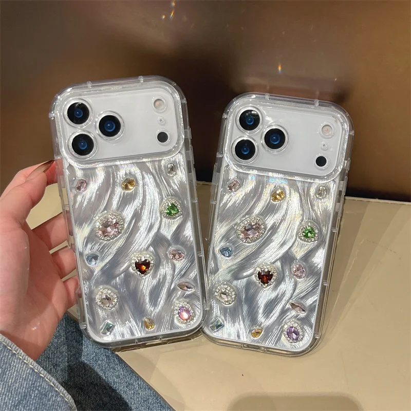 الكورية اللون الأحجار الكريمة الراتنج لطيف قضية الهاتف آيفون 17 برو 16 15 14 برو ماكس للصدمات حالات ل أبل 17 برو ماكس غطاء فوندا