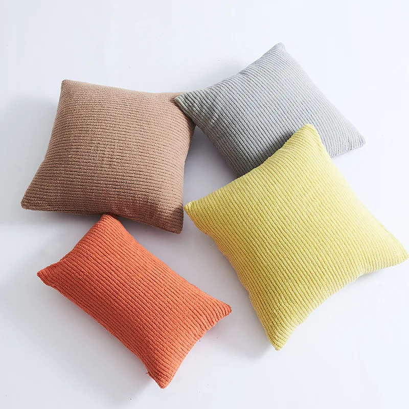 New 3 Sizes Both Sides Plush Striped Corn Flocked Pillowcase Modern Sofa Square Cushion Covers Lumbar Waist Pillows Decorative