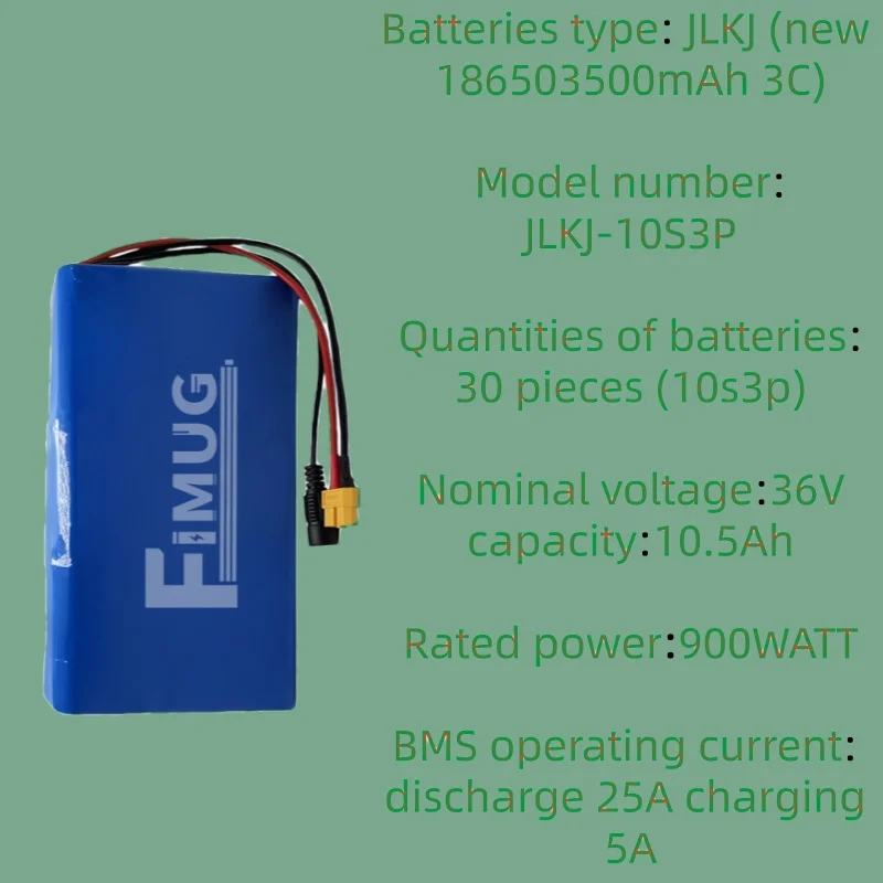 بطارية ليثيوم FIMUG 36V 10.5Ah 10S3P - سعة عالية قابلة لإعادة الشحن للسكوتر الكهربائي بقدرة 500 وات، مع موصل BMS، DC+XT60 #2