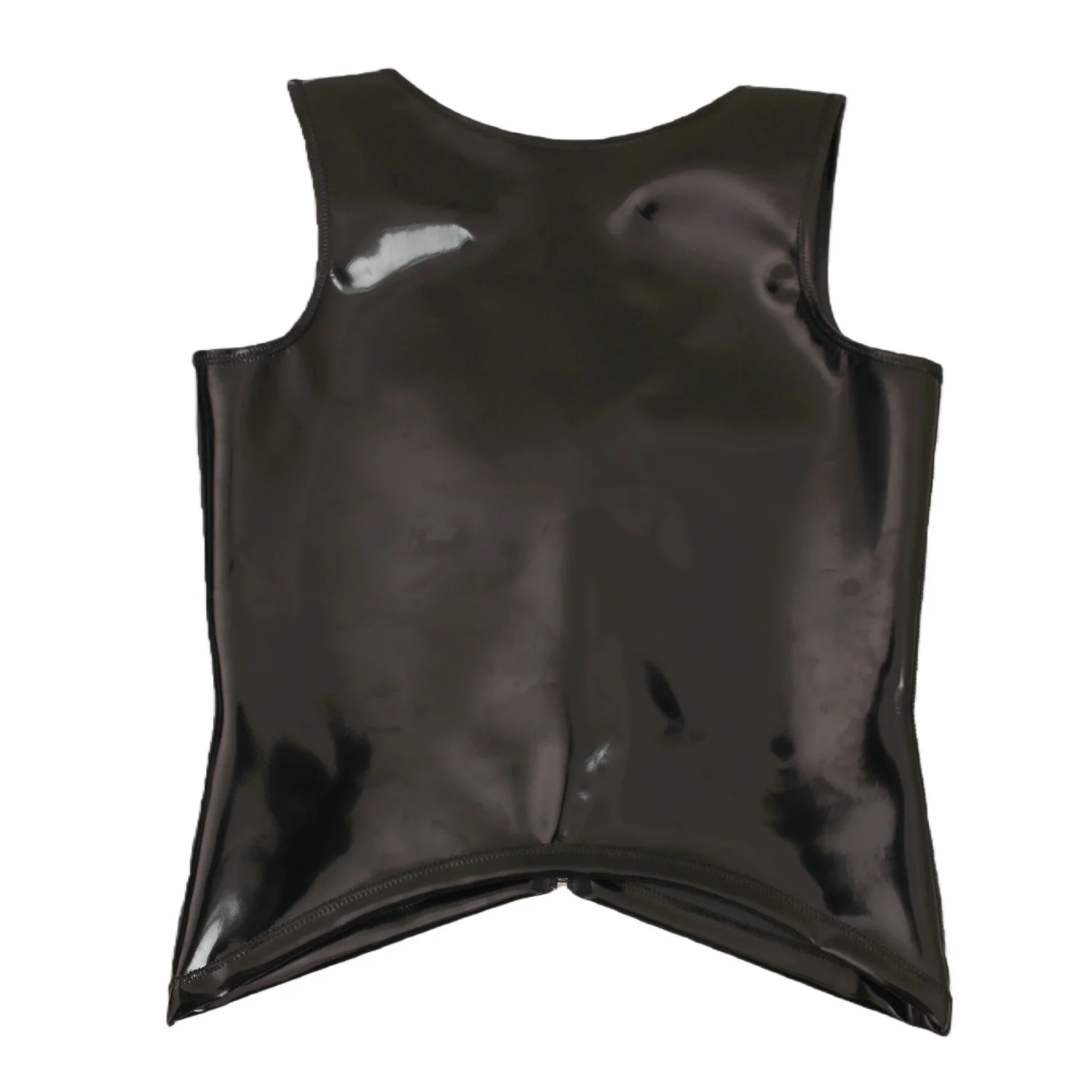 الرجال بو الجلود سترة بلا أكمام مثير زيبر الجبهة قميص أسود أنيق