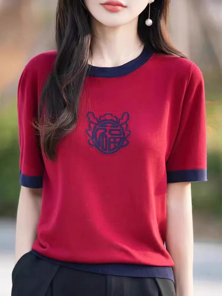 2025 جديد Faionable اللون بلو الحرير محبوك ort Sve T irt المرأة الصيف ملابس نسائية جديد Sle Ele Luy شخصية #3