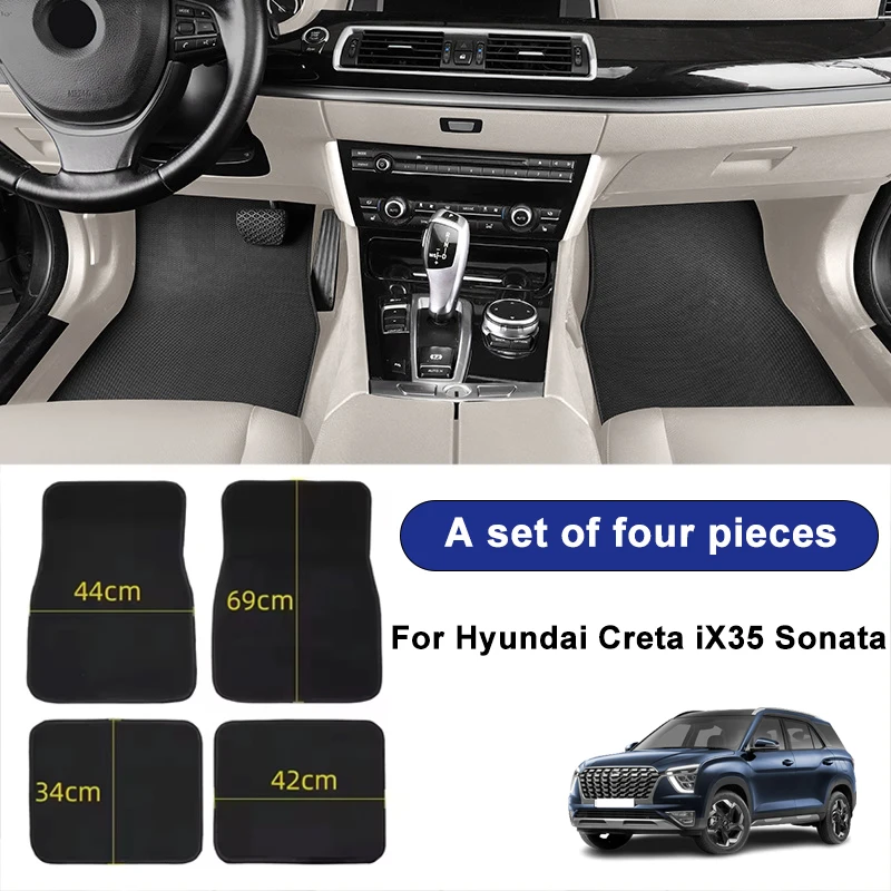 

For Hyundai Creta iX35 Sonata Car Floor Mats Black Non-Slip 4Pcs Front & Rear Foot Mats Carpets Rugs Auto Interior Accessories
