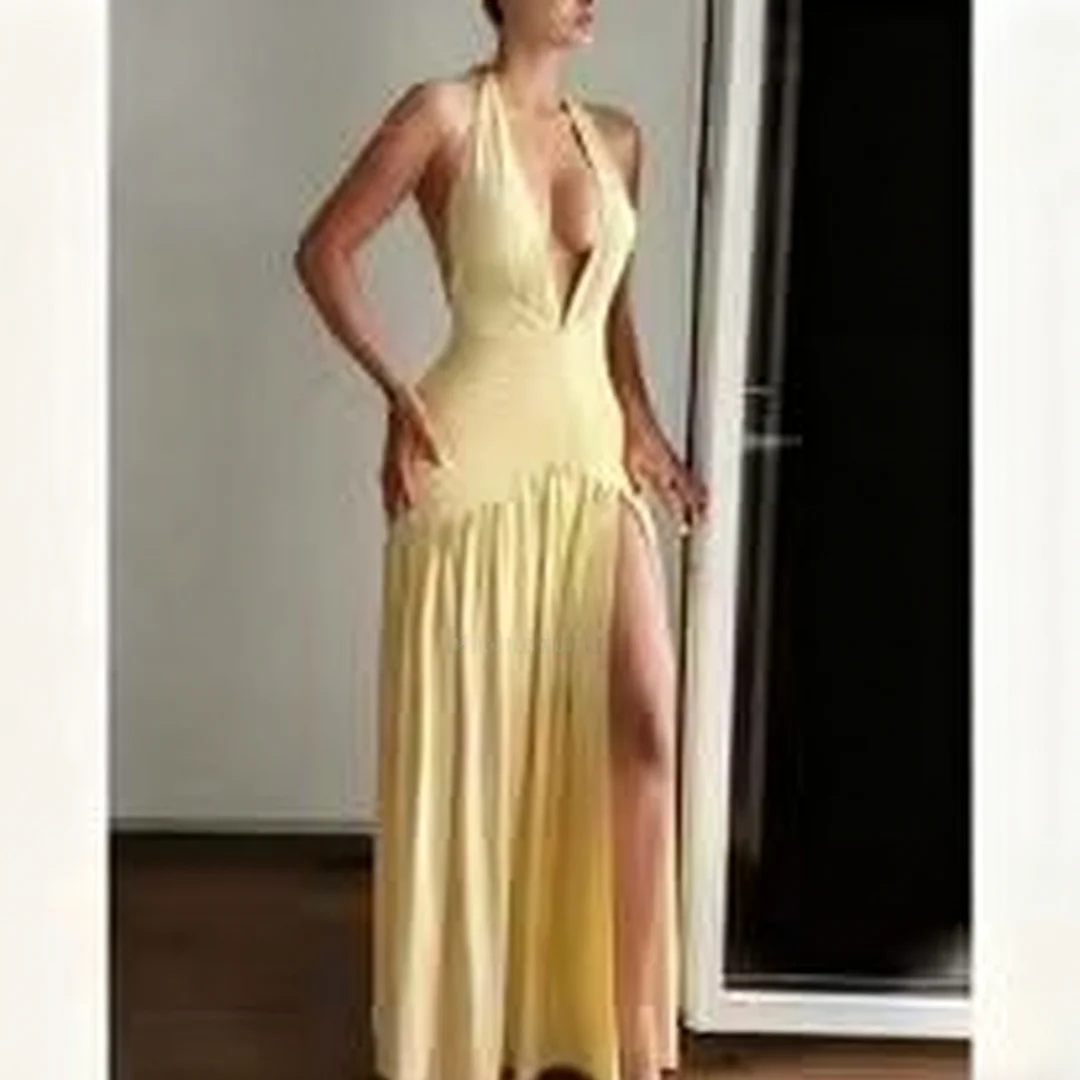 

Плиссированное вечернее платье с лямкой на бретельках и глубоким v-образным вырезом на спине, вечерние платья, вечерние платья для выпускного вечера на день рождения для женщин