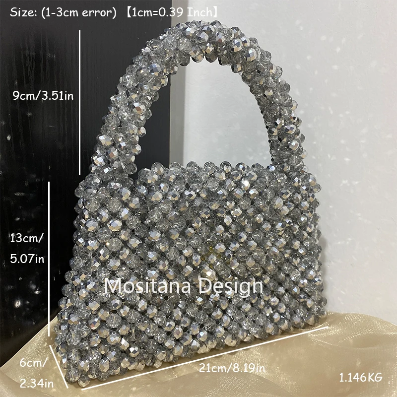 Crystal Silver Bead Designer Bags Summer Handmade Beach Ladies Bags Handbag Fashion Decoration Shiny Purses Handbags for Women