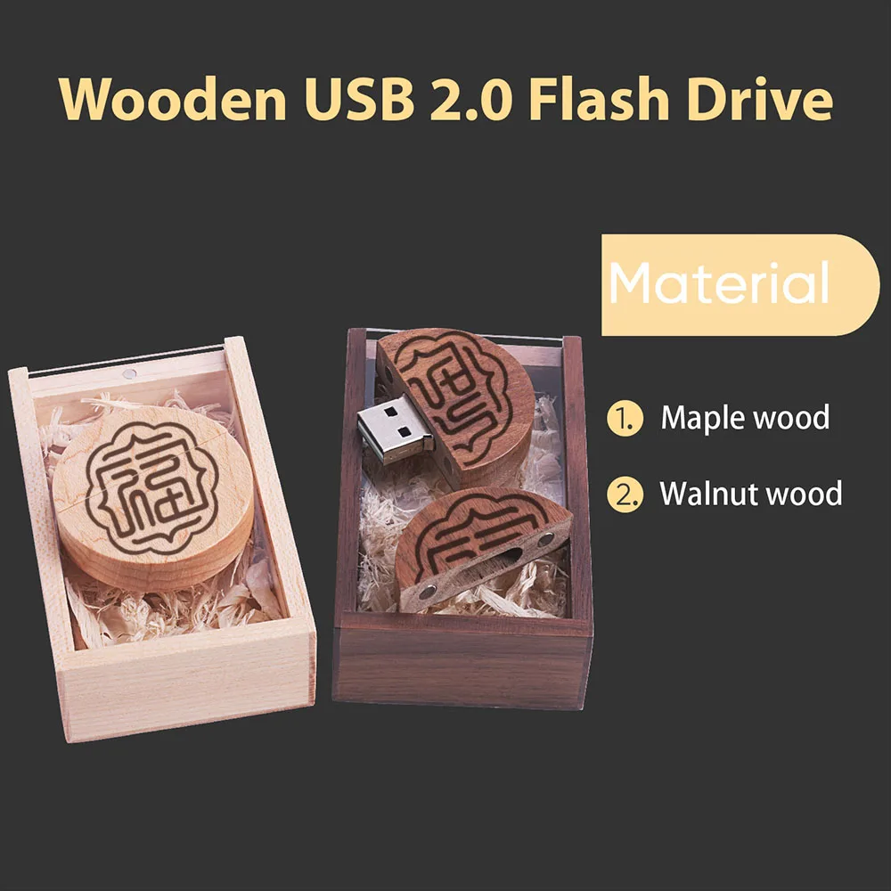 محركات أقراص فلاش USB من خشب الجوز بسعة 128 جيجابايت وشعار مخصص مجاني Memory Stick 64 جيجابايت محرك القلم المستدير 32 جيجابايت قرص U مخصص للاستوديو الإبداعي 16 جيجابايت