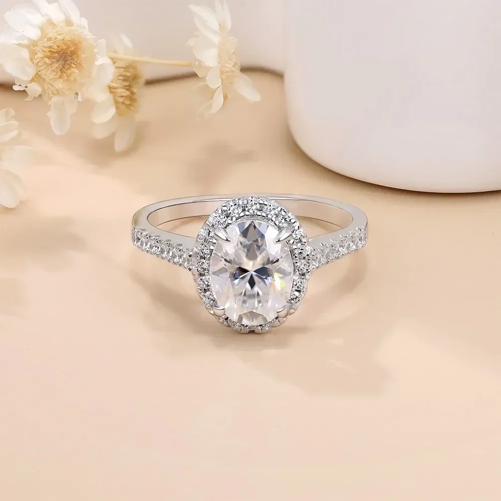 

M-JAJA Halo Moissanite Engagement Rings for Women 1/2ct Oval Diamond Wedding Band S925 Sterling Silver Promise Ring Fine Jewelry