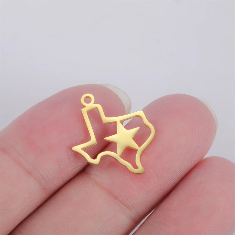 My Shape Star TEXAS Map Pendant Stainless Steel Map Charms for Necklace Bracelets DIY Jewelry Making Accessories Wholesale 10pcs