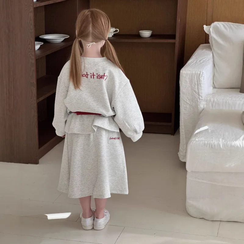 Big Girl Toddler Cotton Sweatshirt  90-140cm 2piece Set Outfit 26 Spring Autumn Children Top Skirt Casual Pullover 3y-10y Suit
