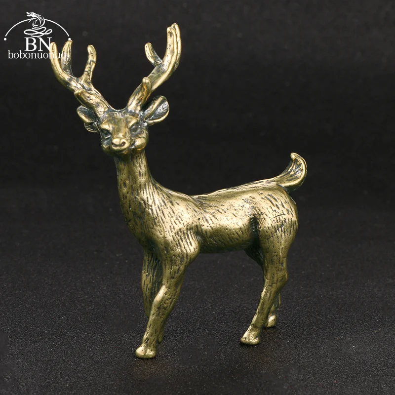 2026 Brass Elk Small Statue Study Desk Ornament Cute Animal Deer Figurine Miniature Tea Pet Decoration Crafts Acceesories Decors