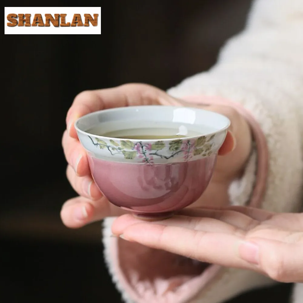 80ml Hand-painted Wisteria Flower Master Cup Household Handmade Gourd Teacup Aesthetic Sample Cup Master Cups Cafes Decoration