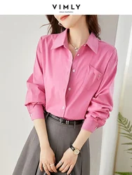 Vimly Pink Casual Shirts for Women Spring 2024 Korean Fashion Long Sleeve Tops Cotton Blend Button Down Shirts & Blouses V7799