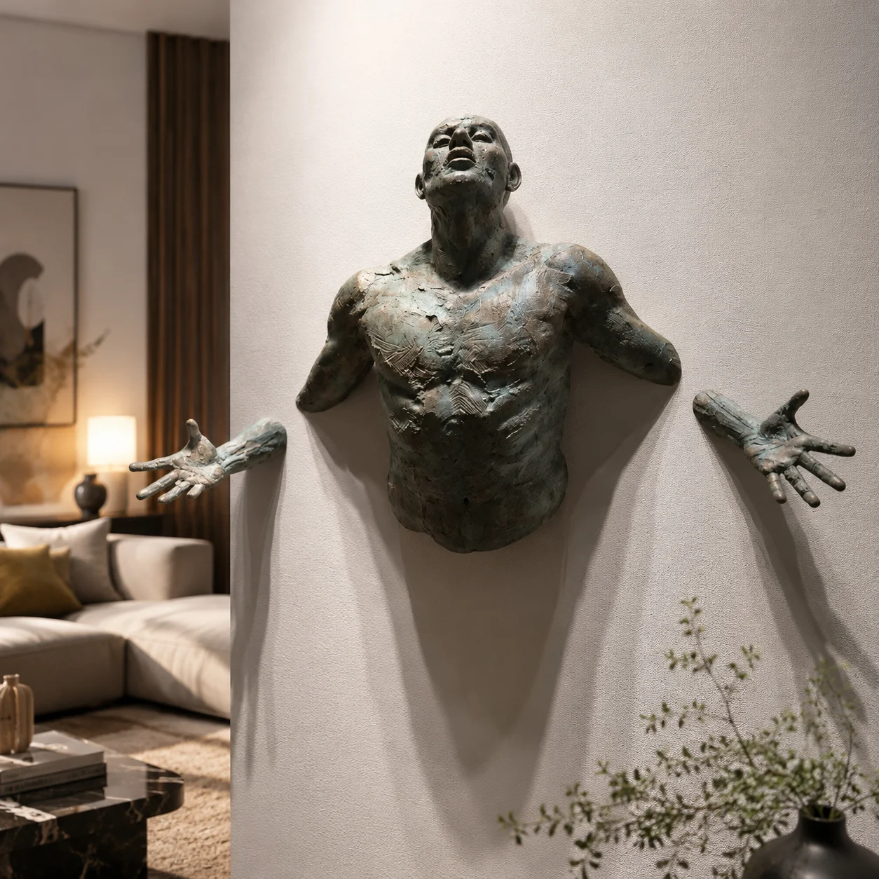 Faux Copper Resin Abstract Wall Sculpture Figure Living Room Hotel Indoor Outdoor Electroplated Finish 20cm Hanging Wall Art