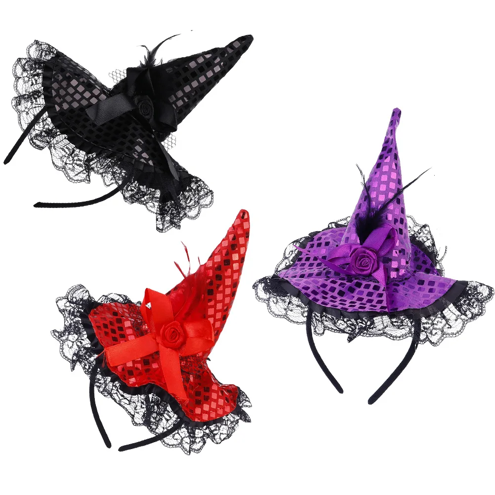 

3 pcs Witch Headb for Girls Witch Hat Halloween Party Accessories Durable Comfortable Bright Color Toddler Headdress