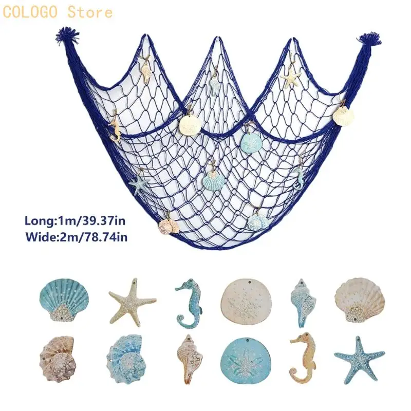 Fishing Net Wall Hanging for Ocean Theme Rooms, Cotton Rope Shell Piece for Party Scene, Shop Display, Photo Area D0LD