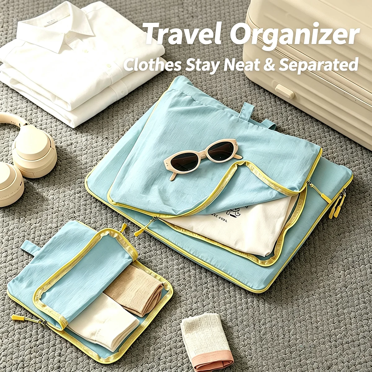 Socks & Underwear Storage Packing Cubes Yellow Space Saving Compression Luggage Organizer for Carry on Travel Vacation
