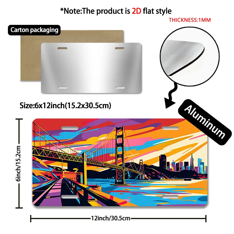 Aluminum Painting Vibrant Pop Art Golden Gate Bridge San Francisco Skyline At Sunset Vintage Metal Tin Sign Wall Decor For Home