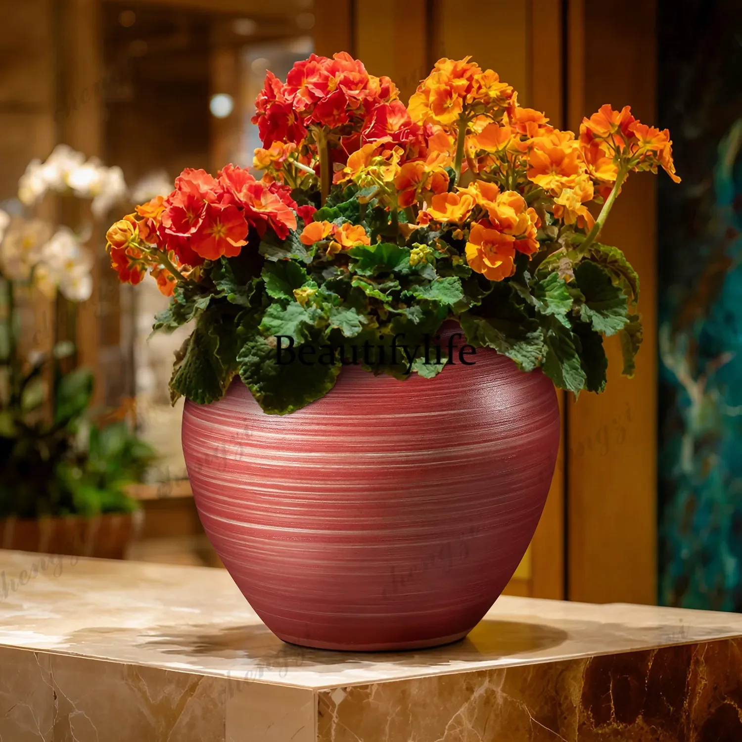 A4567Red glaze gradual change floor vase high temperature ceramic flower urn festive ceramic flower living room center decoratio