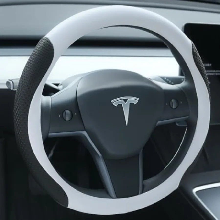 

Premium Leather Steering Wheel Cover for Model 3/Y 2016-2025 2026 Juniper/Highland, Non-Slip Breathable Model 3/Y Steering Whee