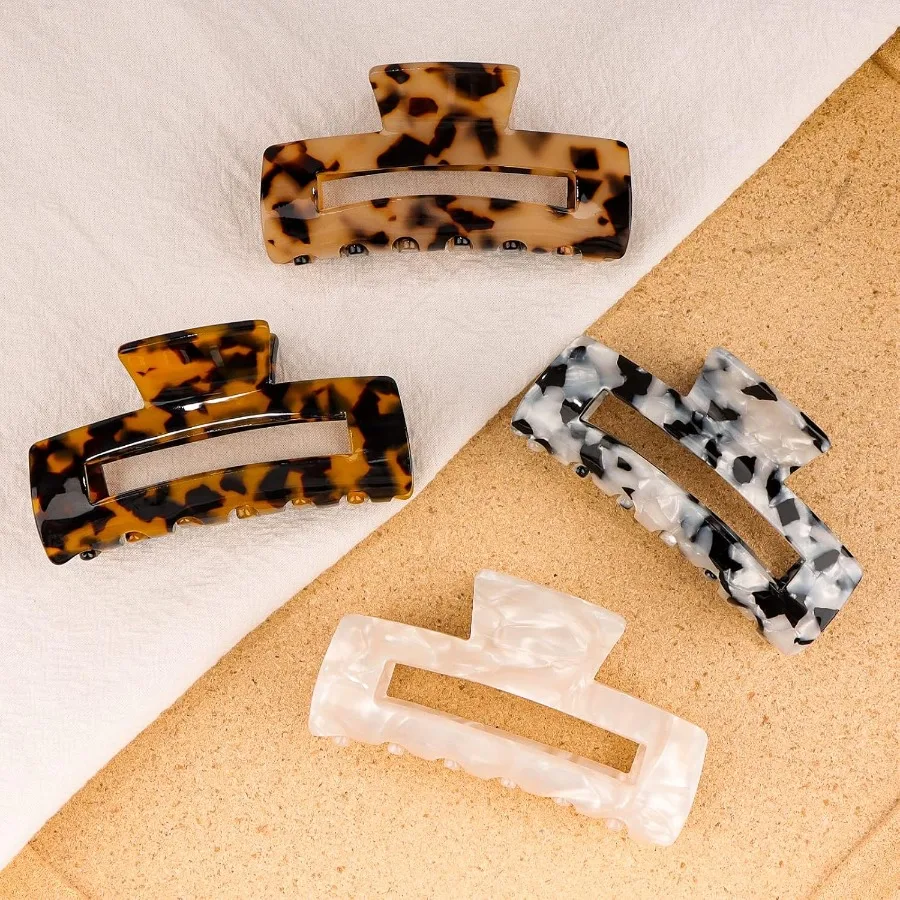 4 clip per artigli per capelli in acrilico con design di dimensioni lunghe, clip per mascelle a farfalla francese in celluloide con denti a forma di conchiglia di tartaruga
